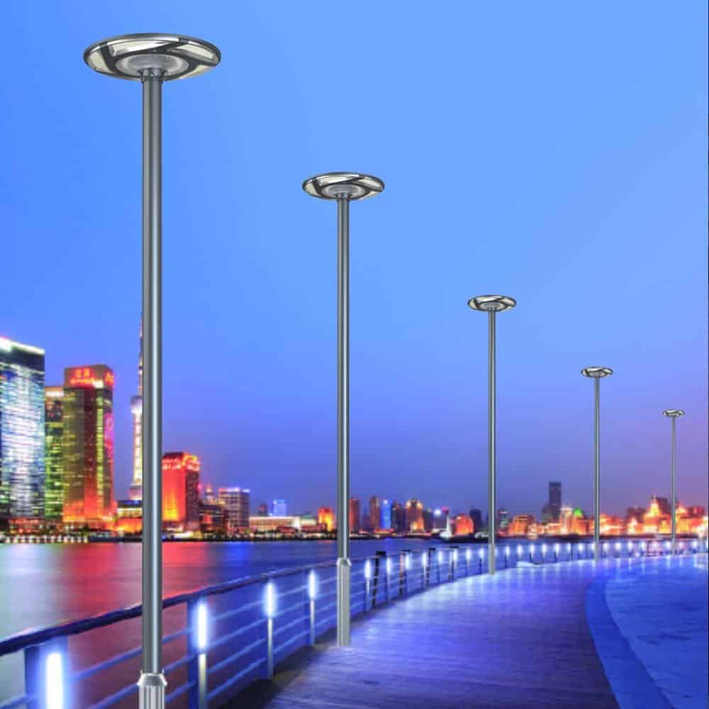 Solar garden lights along a pathway