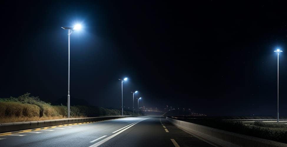 Solar streetlights in a city